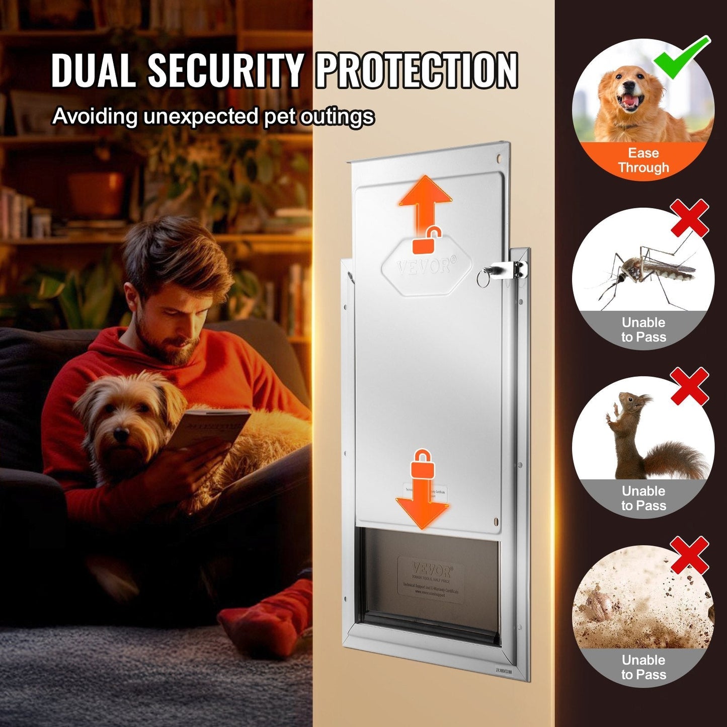 Pet Door, 11.3in x 16.02in?Aluminum?Frame with Lock and?Flap System,
