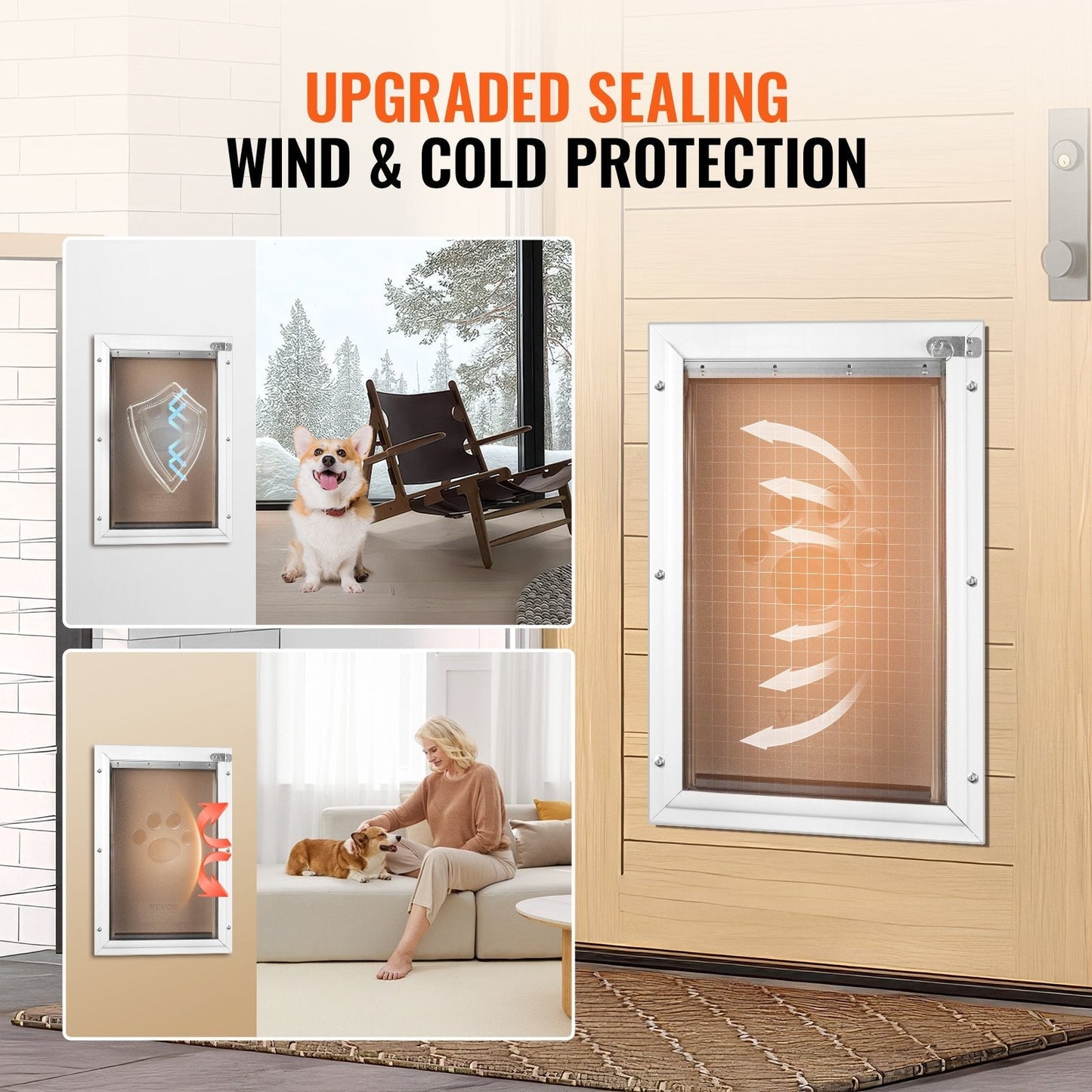 Pet Door, 11.3in x 16.02in?Aluminum?Frame with Lock and?Flap System,