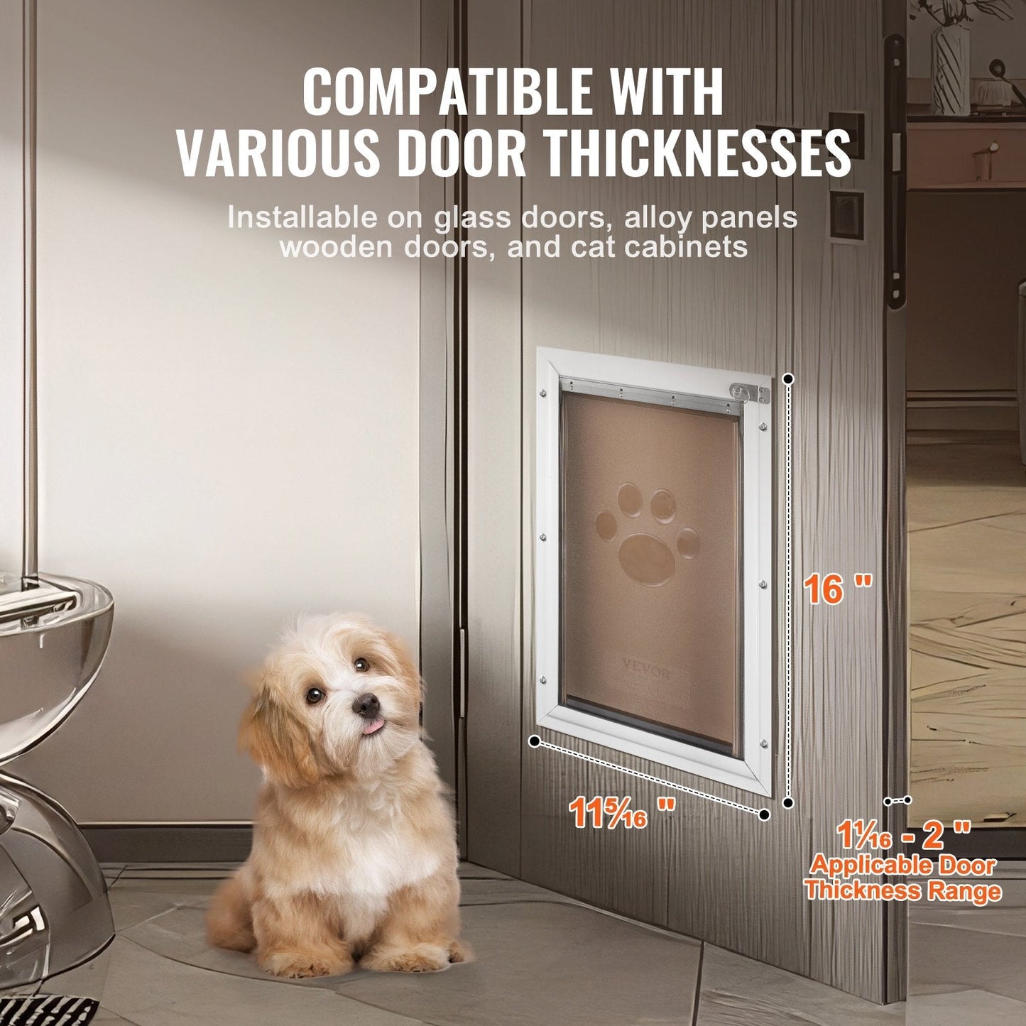 Pet Door, 11.3in x 16.02in?Aluminum?Frame with Lock and?Flap System,