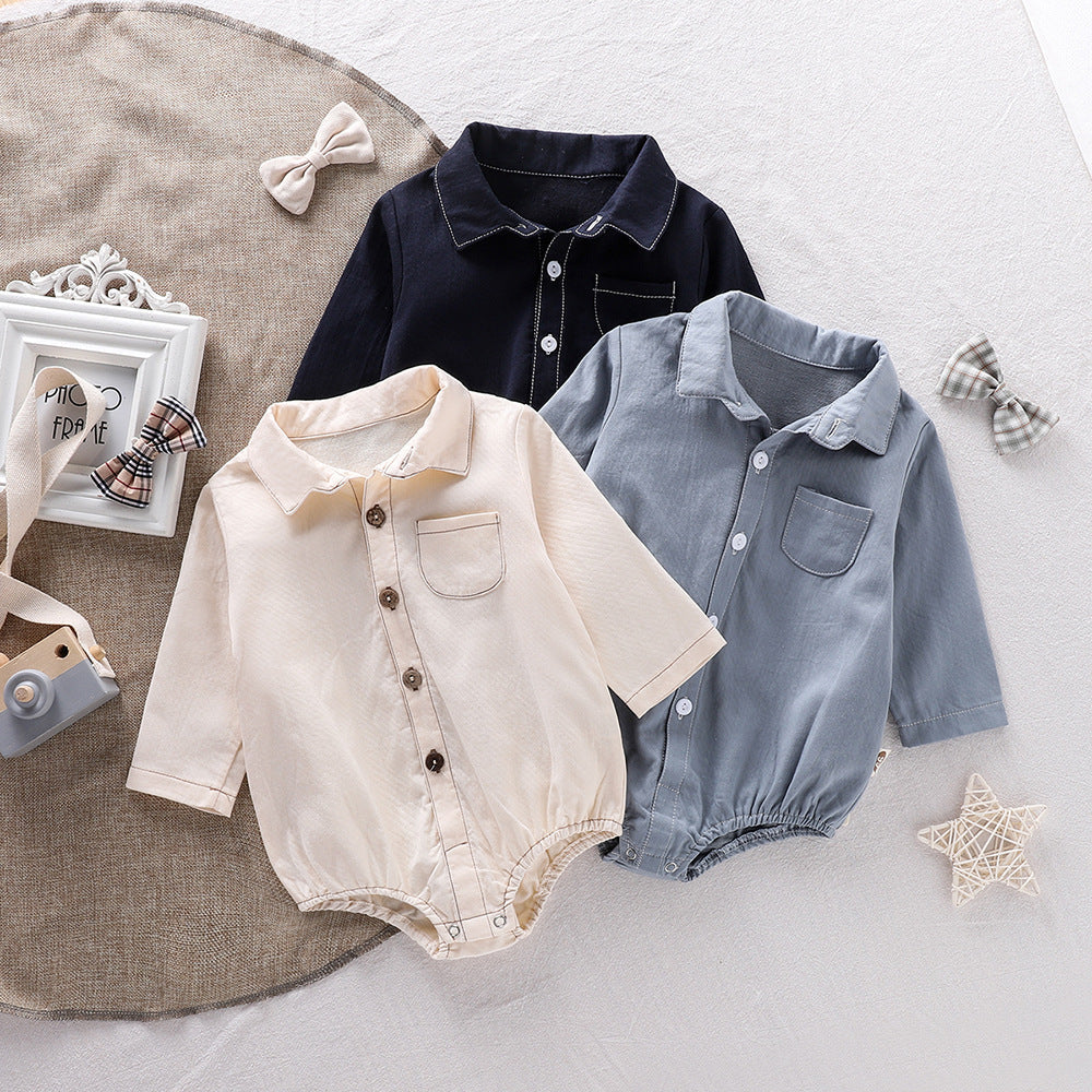 Baby Boys Long Sleeves Single Breasted Turn-down Collar Onesies