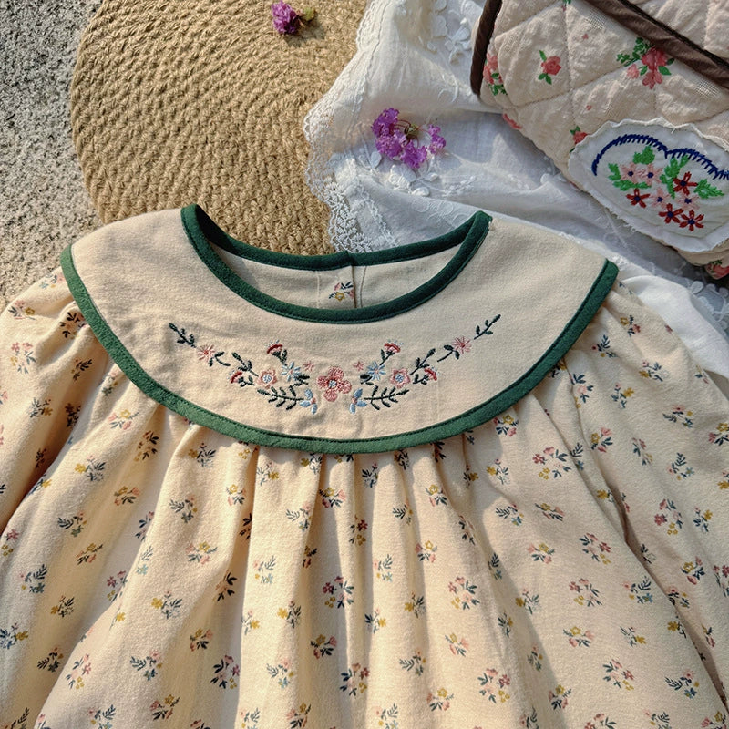 Autumn Arrival Baby Kids Girls French Style Floral Pattern Long