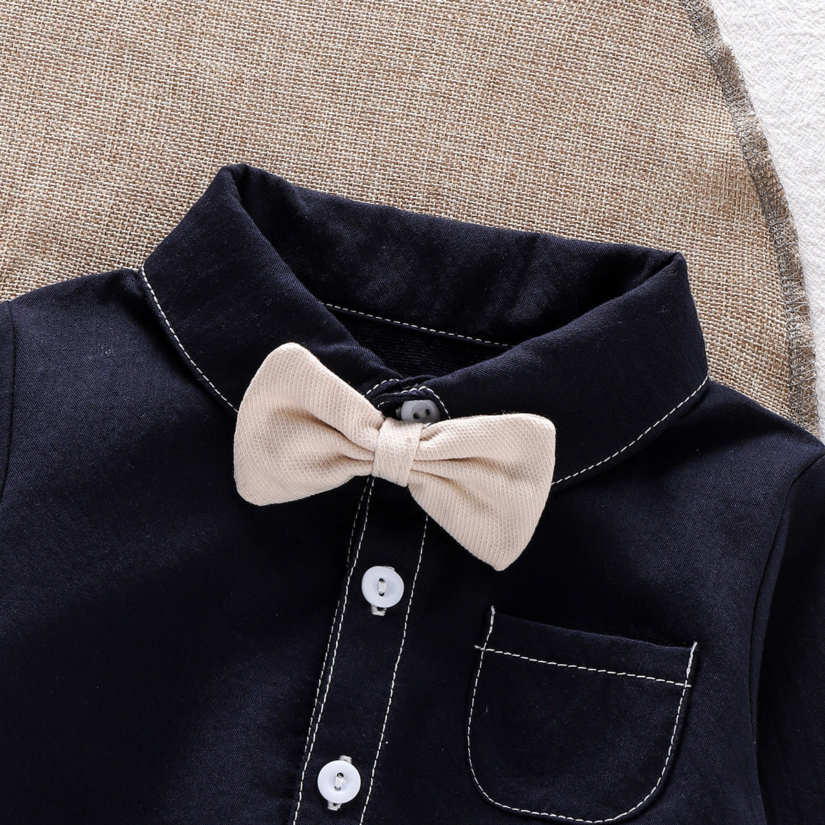 Baby Boys Long Sleeves Single Breasted Turn-down Collar Onesies