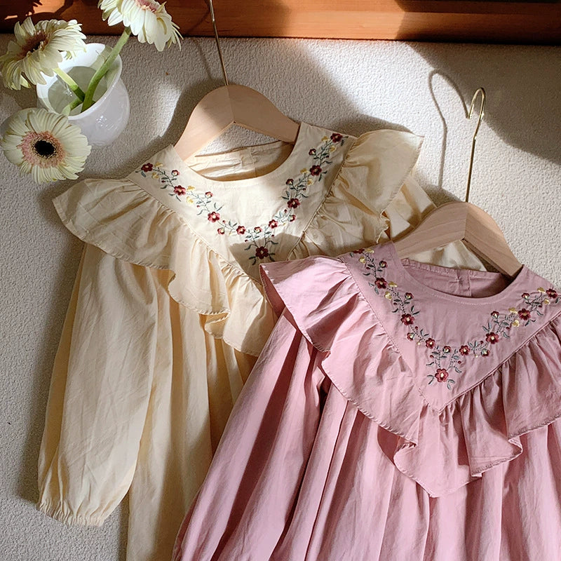 Autumn Arrival Baby Kids Girls Flowers Embroidered Pattern Long