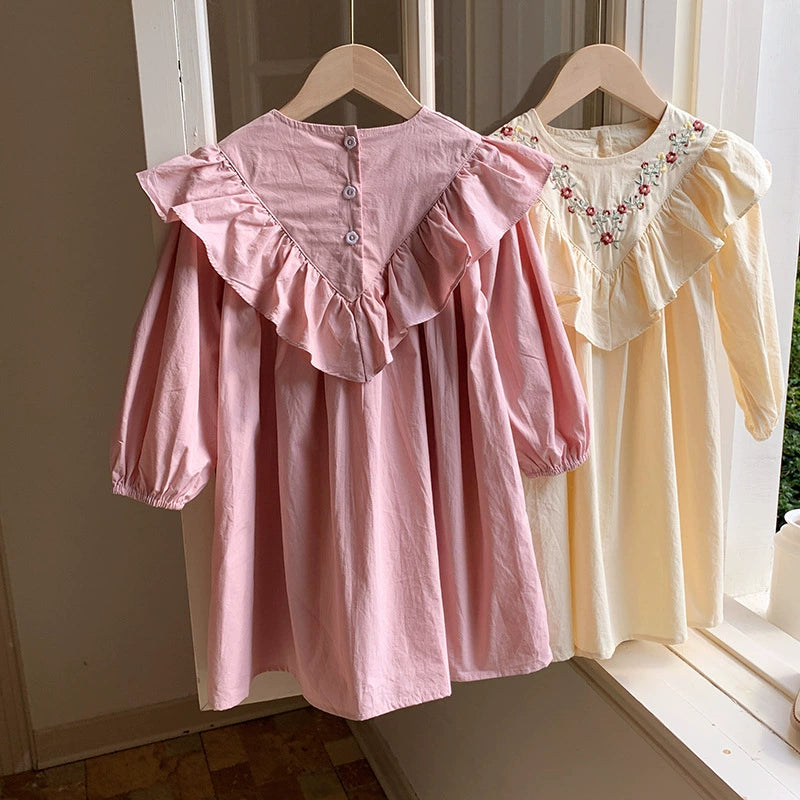 Autumn Arrival Baby Kids Girls Flowers Embroidered Pattern Long