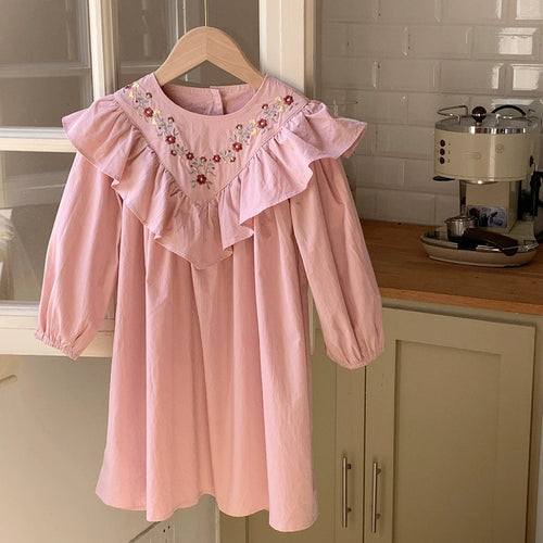 Autumn Arrival Baby Kids Girls Flowers Embroidered Pattern Long