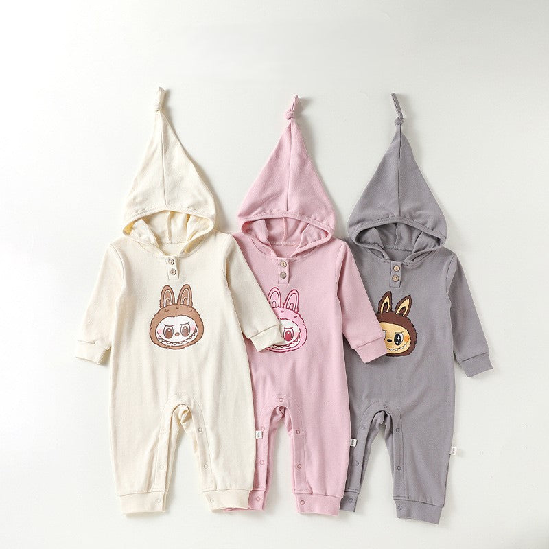 Autumn Arrival Baby Unisex Long Sleeves Cartoon Pattern Hooded Rompers