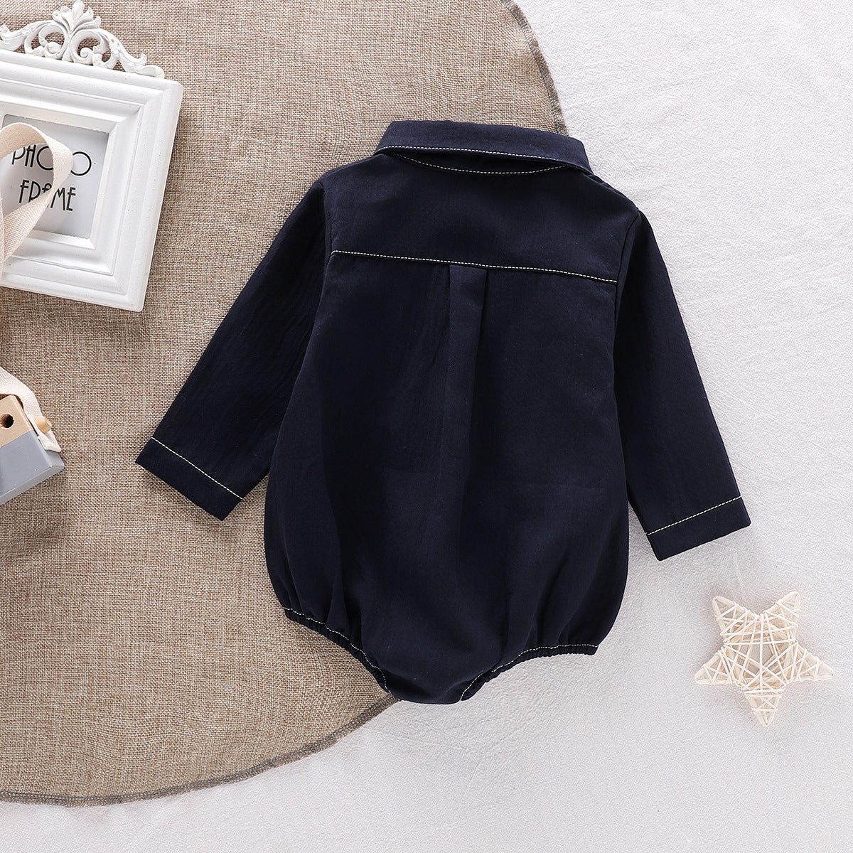 Baby Boys Long Sleeves Single Breasted Turn-down Collar Onesies