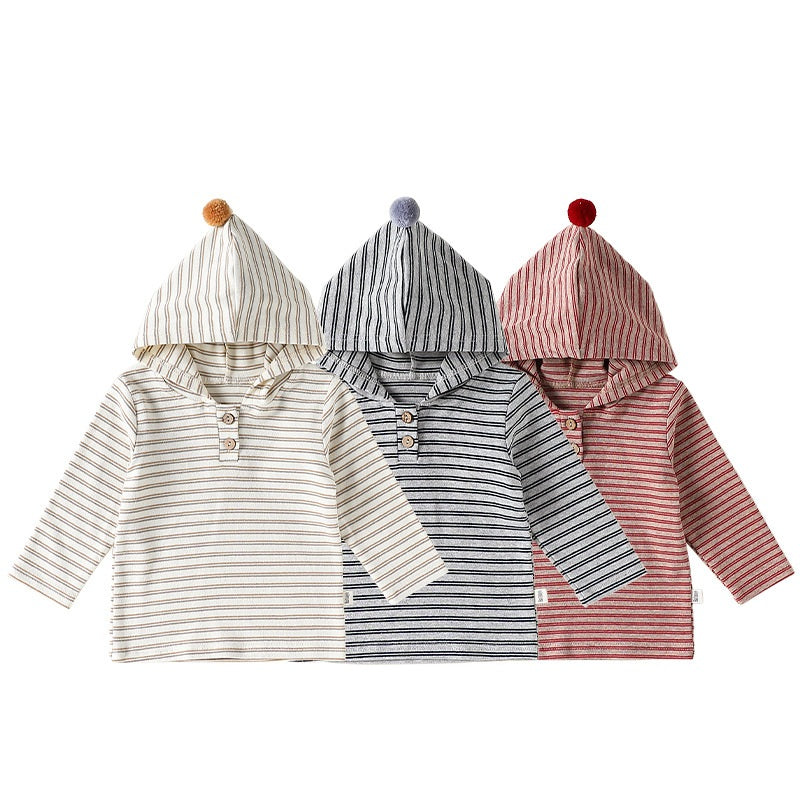 Autumn Arrival Baby Kids Unisex Striped Pattern Long Sleeves Hooded