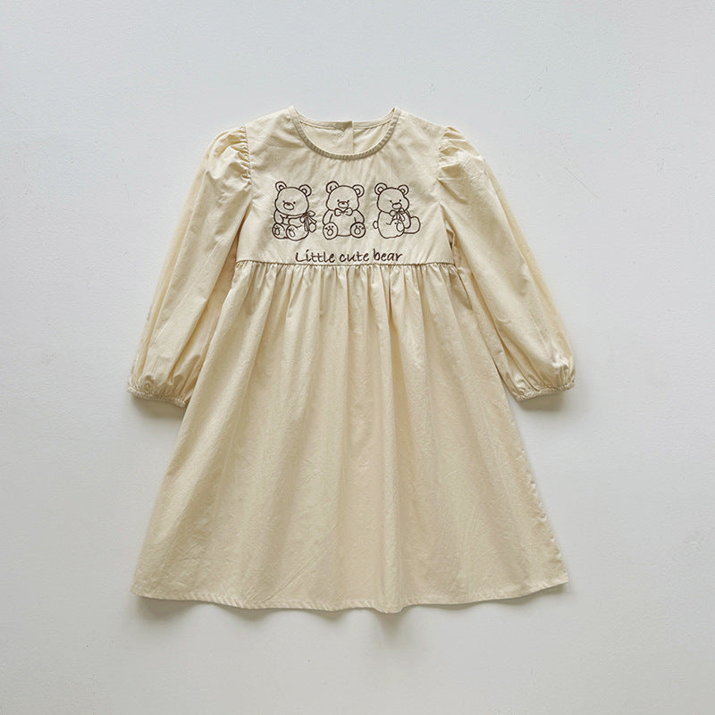 Baby Kids Girls Teddy Bear and Letters Pattern Long Sleeves Crew Neck