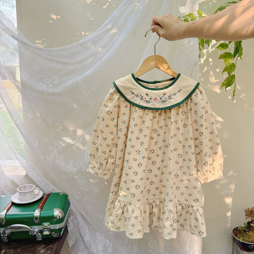 Autumn Arrival Baby Kids Girls French Style Floral Pattern Long