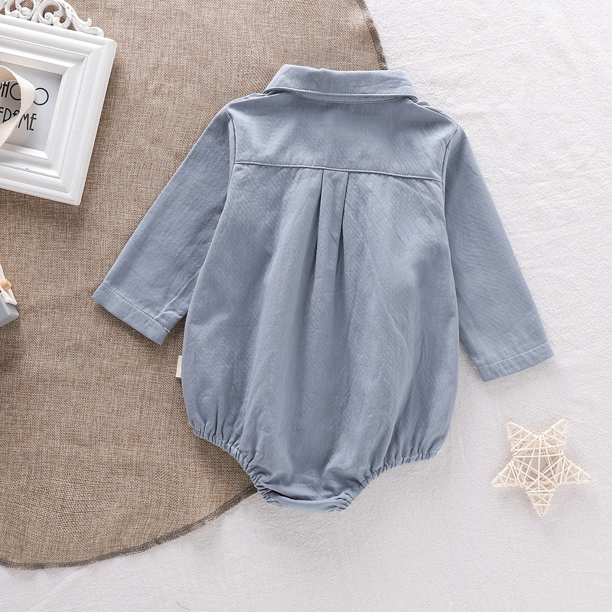 Baby Boys Long Sleeves Single Breasted Turn-down Collar Onesies