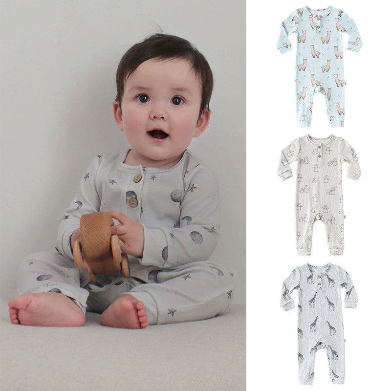 Autumn Arrival Baby Unisex Long Sleeves Casual Animals Pattern Rompers