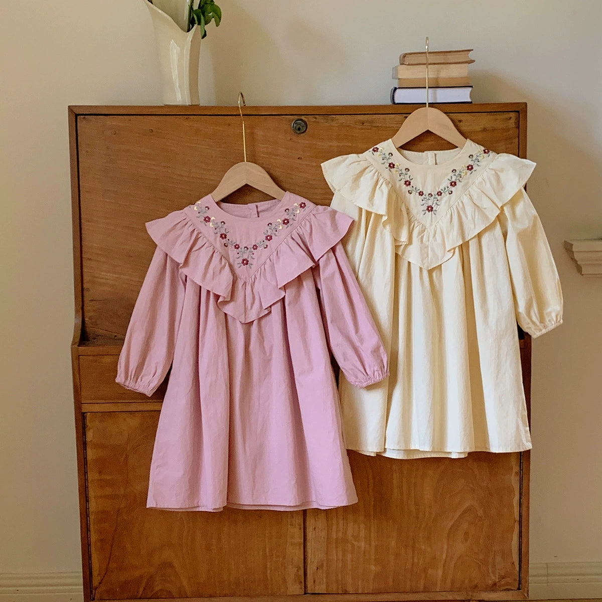 Autumn Arrival Baby Kids Girls Flowers Embroidered Pattern Long