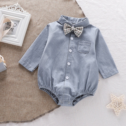 Baby Boys Long Sleeves Single Breasted Turn-down Collar Onesies