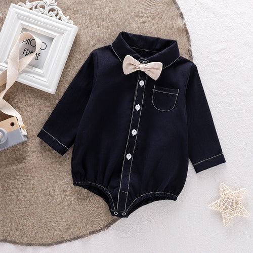 Baby Boys Long Sleeves Single Breasted Turn-down Collar Onesies