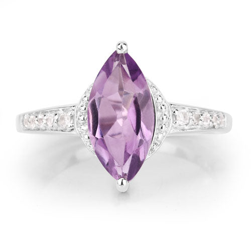 1.55 Carat Genuine Amethyst and White Topaz .925 Sterling Silver Ring