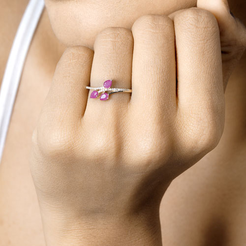 0.68 Carat Genuine Ruby and White Diamond 14K Yellow Gold Ring
