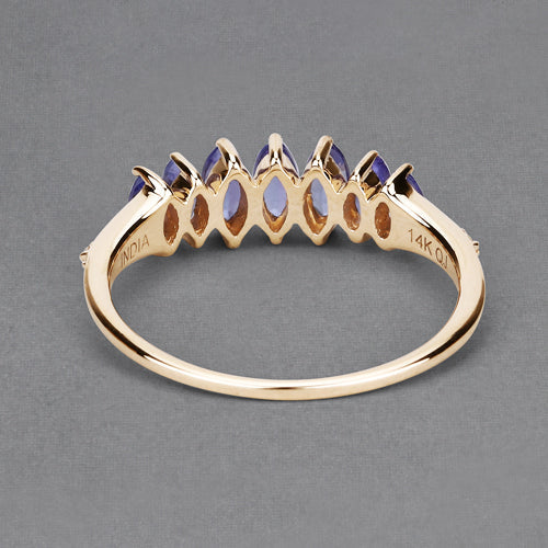 0.76 Carat Genuine Tanzanite and White Diamond 14K Yellow Gold Ring