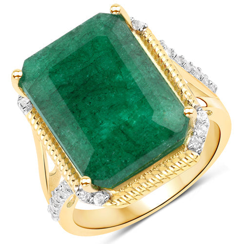 9.96 Carat Dyed Emerald and White Topaz .925 Sterling Silver Ring