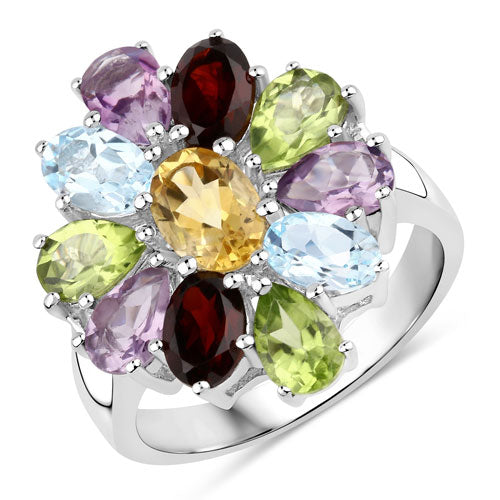 5.150 Carat Genuine Multi Stones .925 Sterling Silver Ring