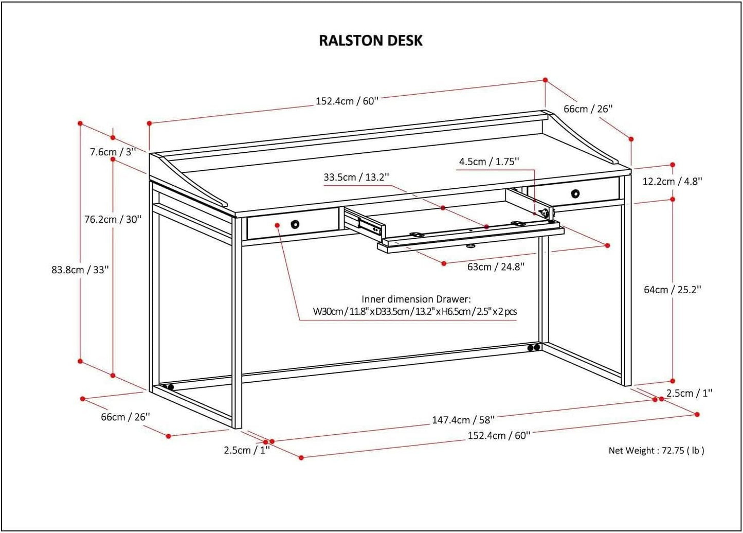 Rustic Acacia Wood and Metal Writing Desk with Drawers