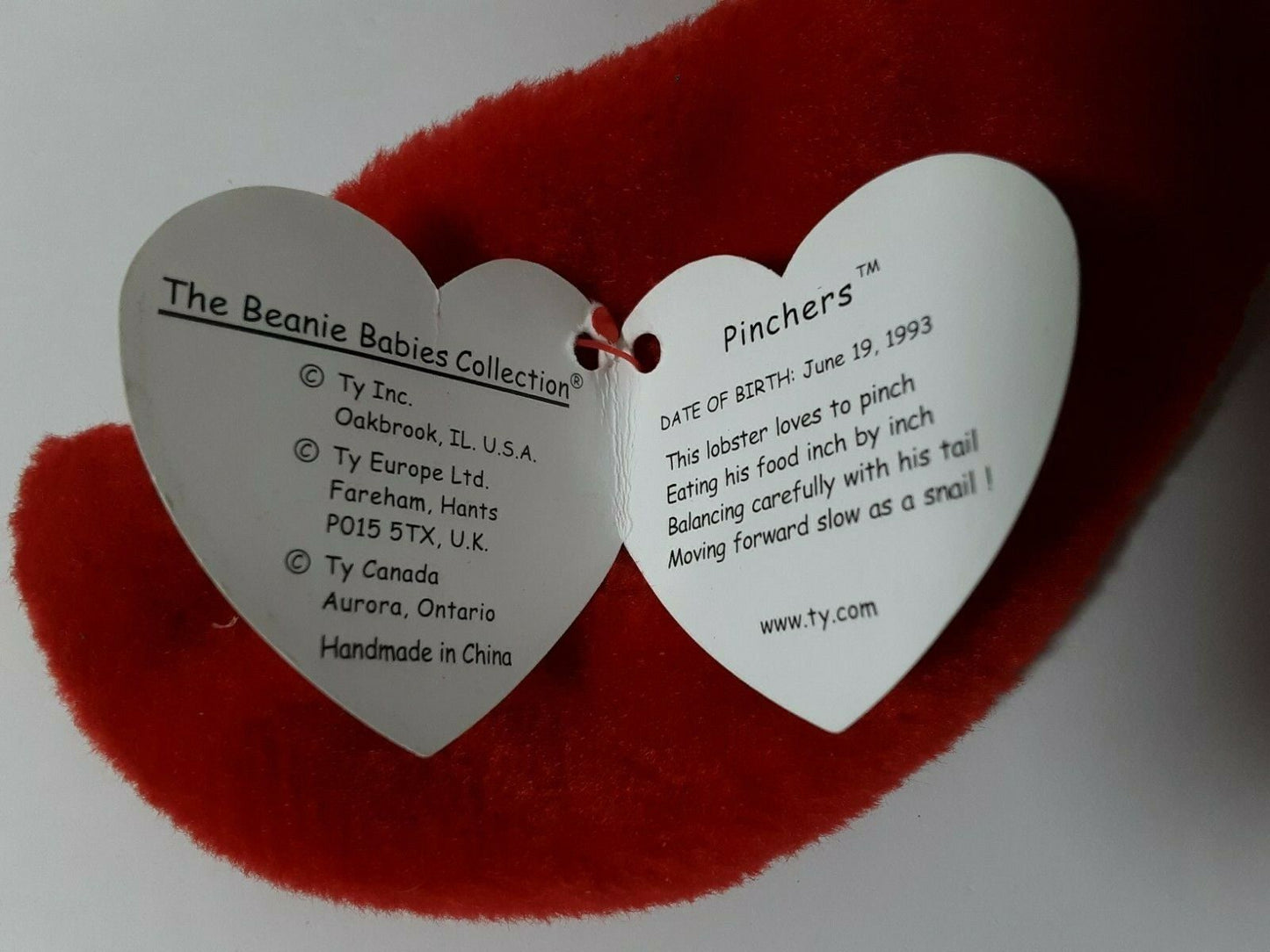 Rare Retired Pinchers the Lobster ty Beanie Baby with Tag Errors