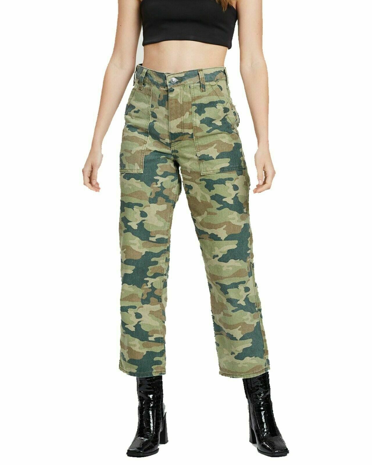 Free People Women's Green Camouflage Jeans
