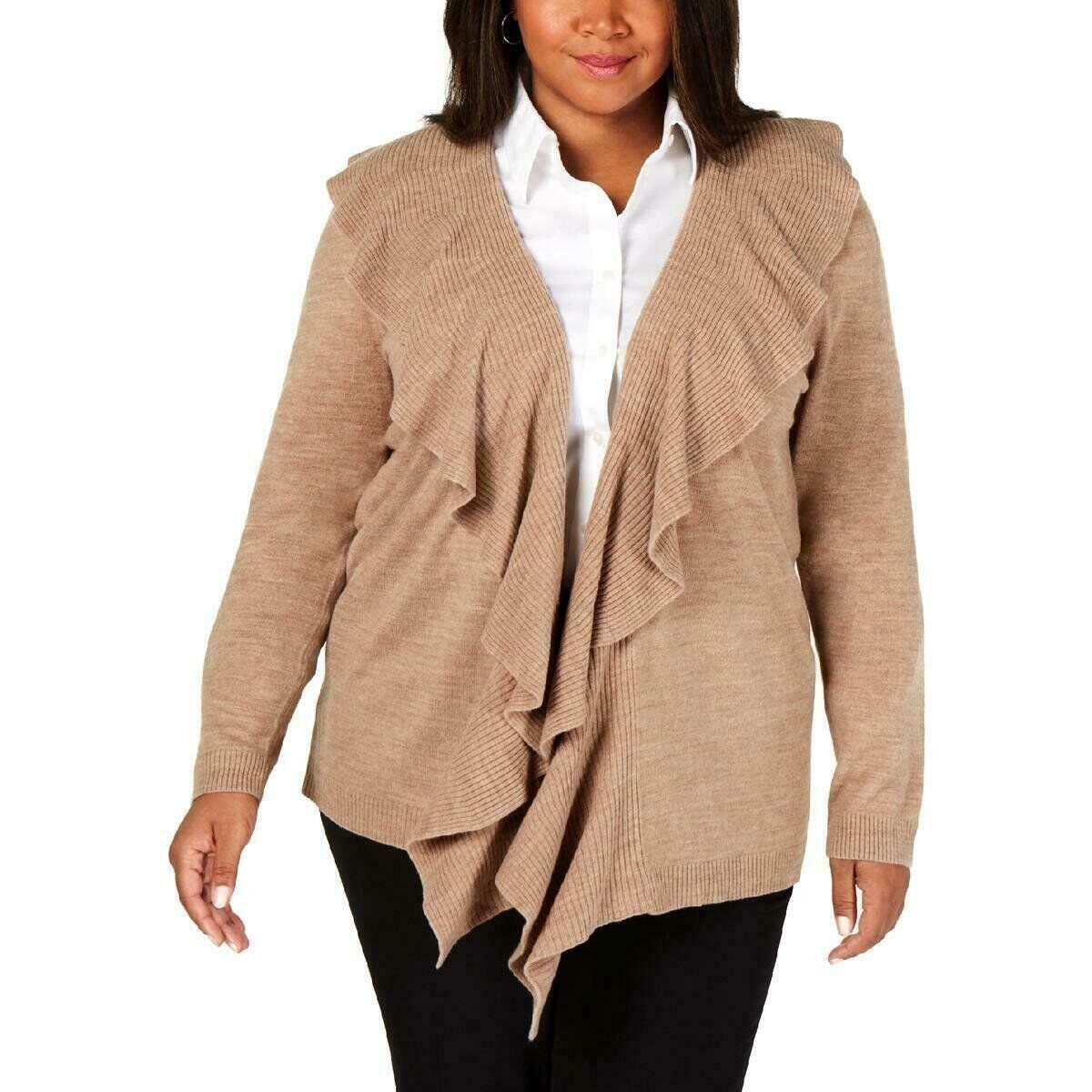 Karen Scott Plus Size Luxsoft Ruffled Cardigan