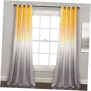 Lush Decor Window Curtains 52x84 - Yellow & Gray Ombre Fiesta Room Darkening