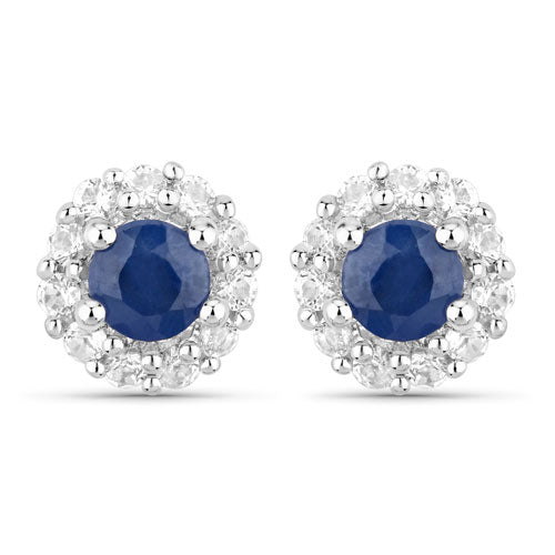 2.17 Carat Genuine Blue Sapphire and White Topaz .925 Sterling Silver Jewelry Set
