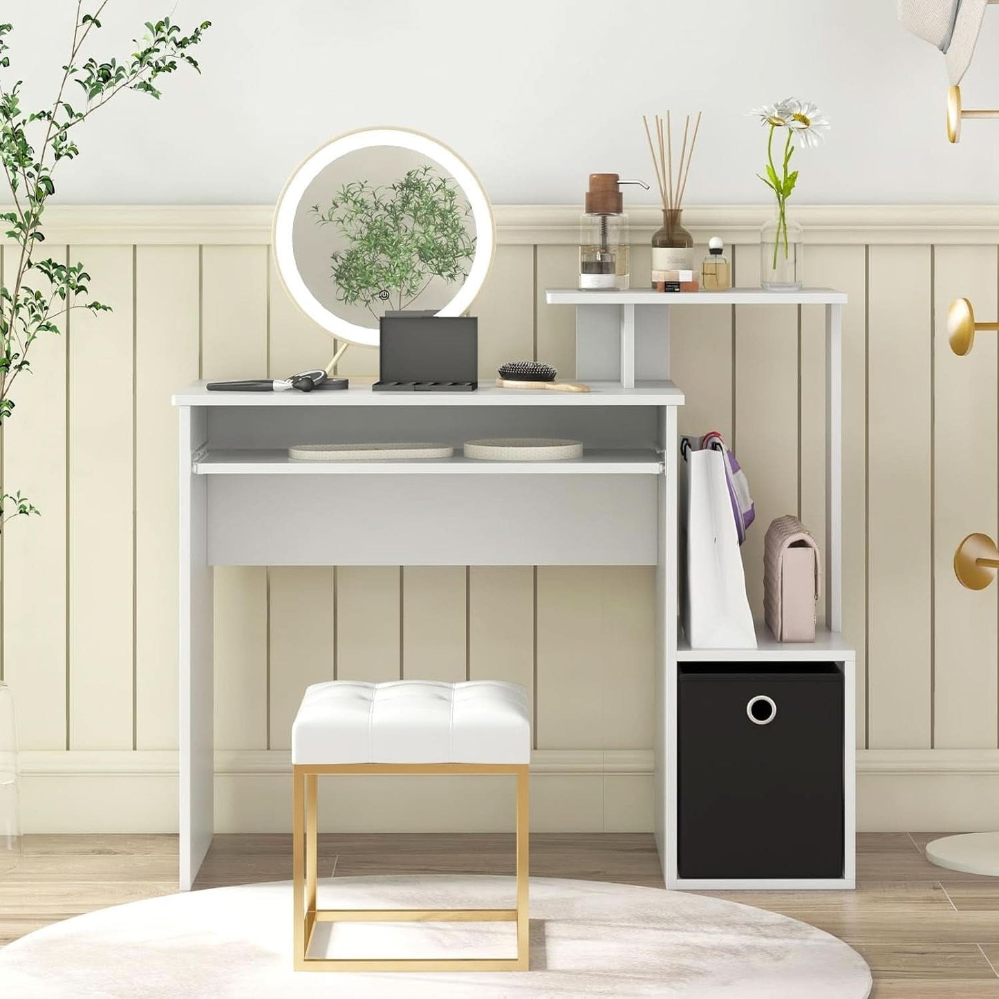 Space-Saving Computer Desk with Drawer and Storage Shelves