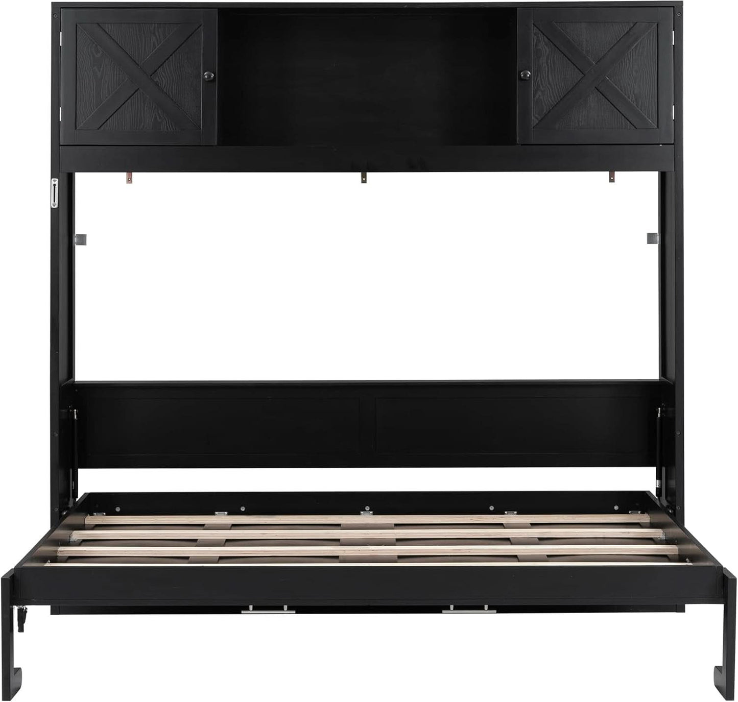 Full Size Murphy Cabinet Bed With Storage Shelf Black