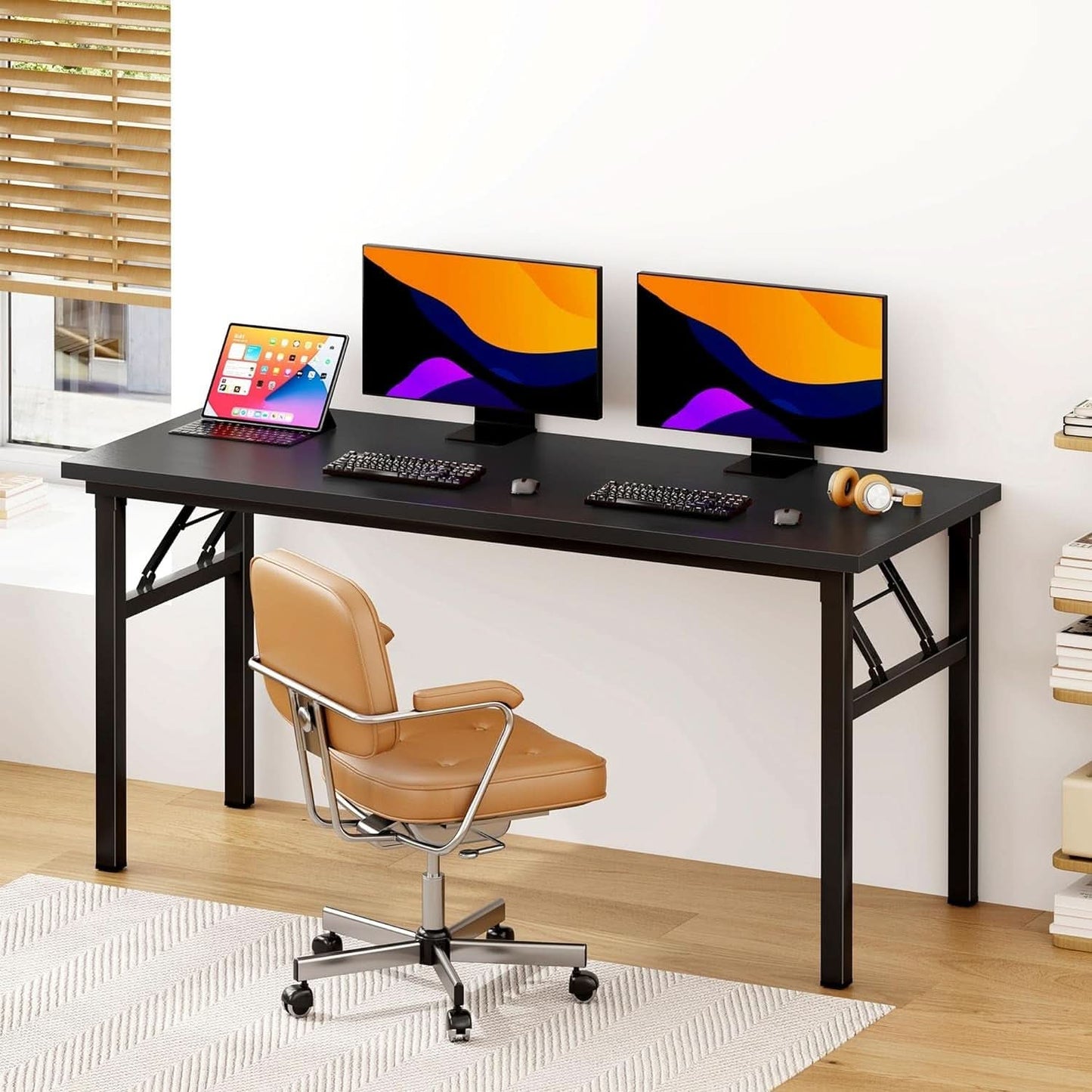 Spacious 62 Inch Office Desk with Metal Frame