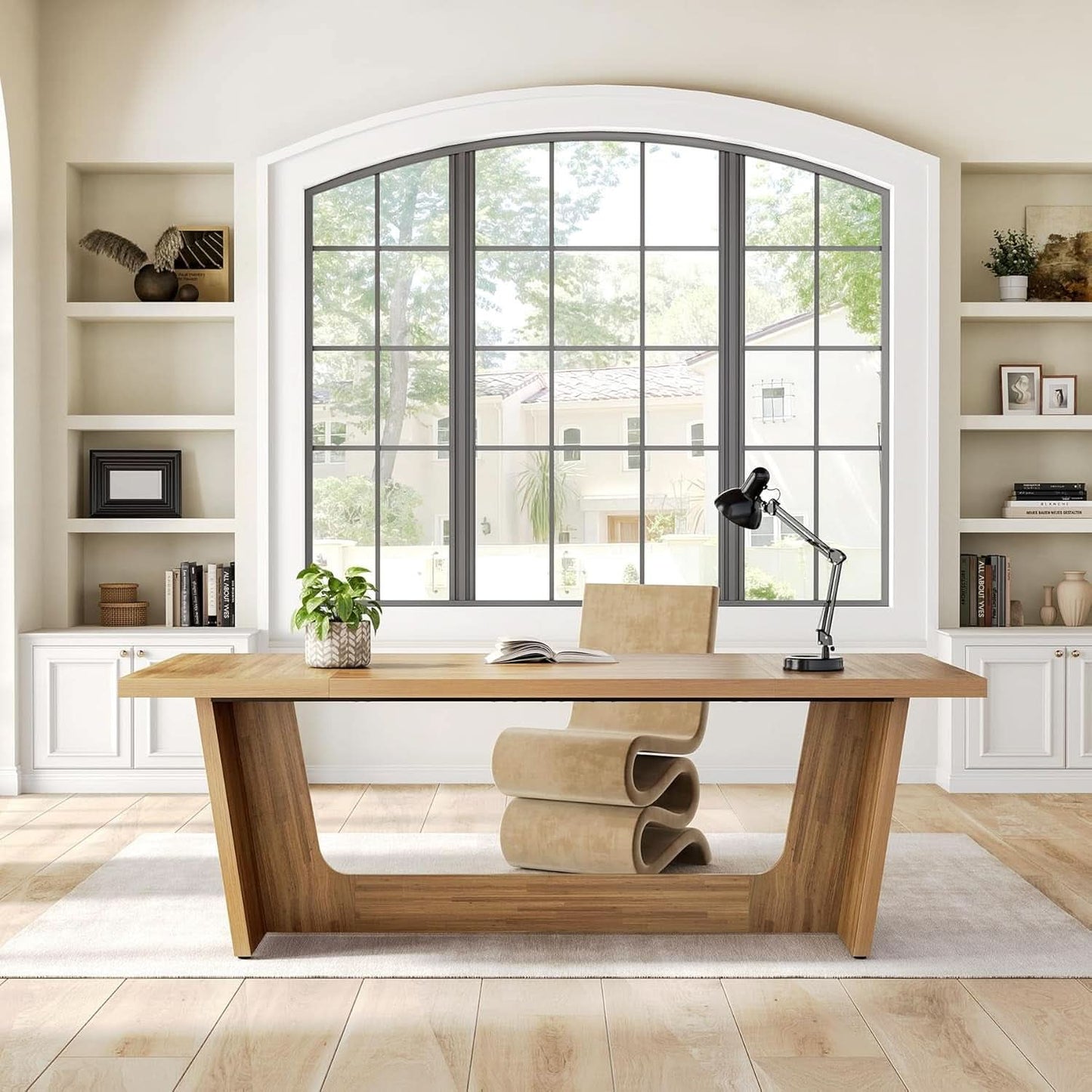 Spacious Wooden Executive Desk for Home Office Use