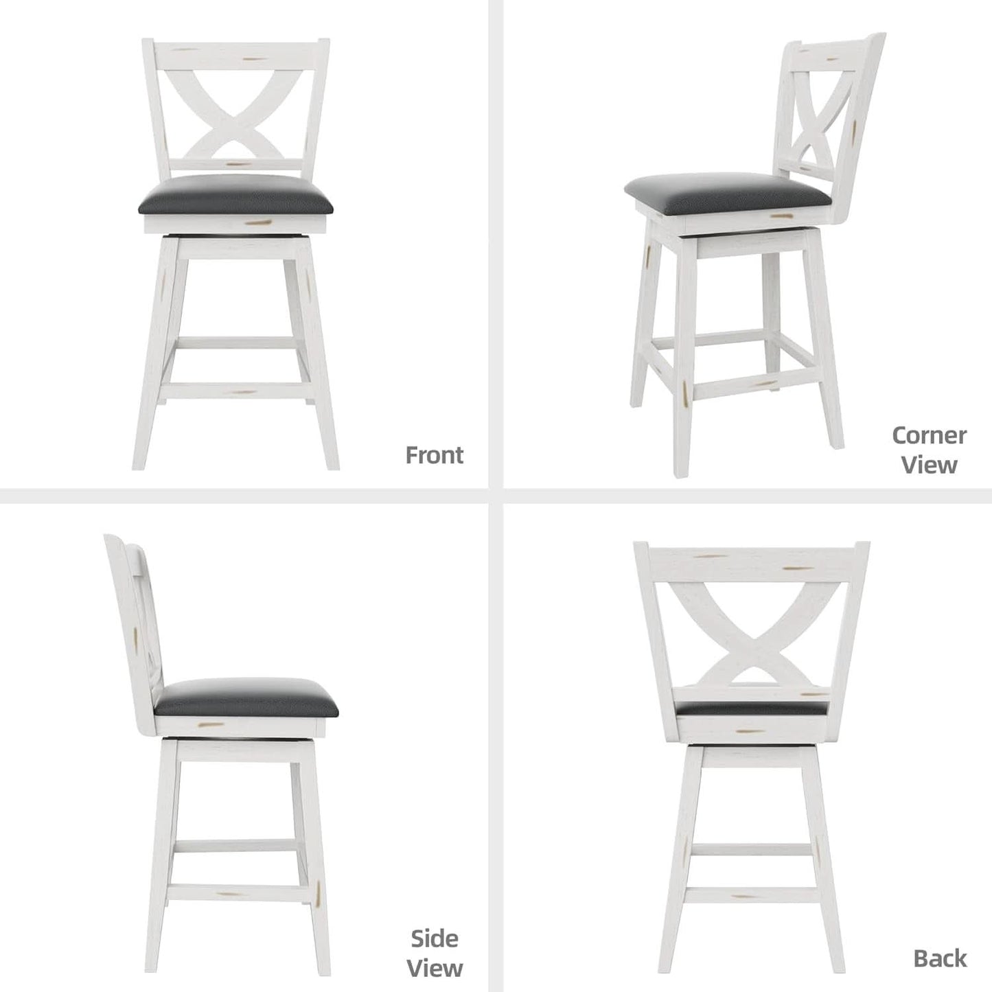 Antique White 24 Inch Swivel Bar Stools Set Of Two