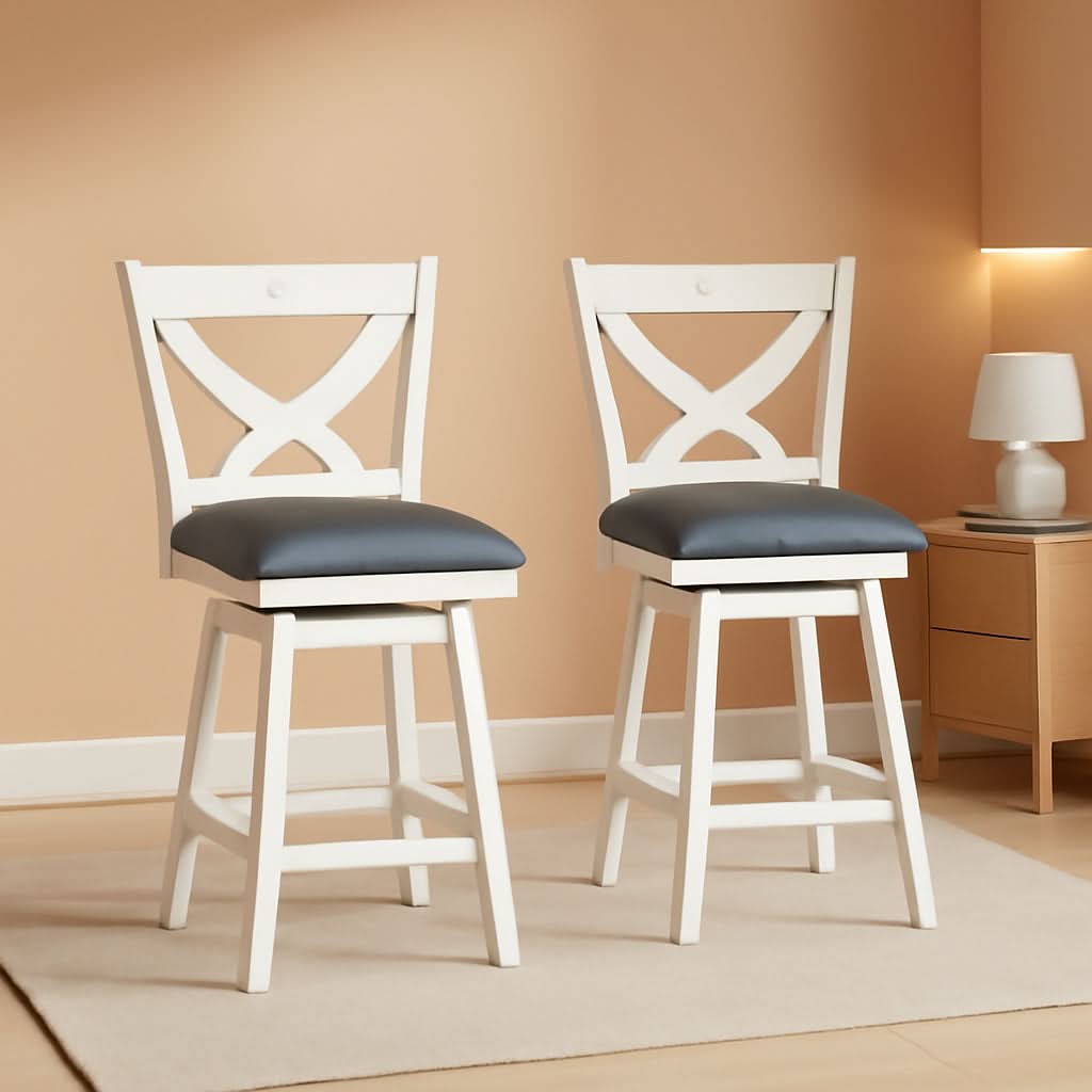 Antique White 24 Inch Swivel Bar Stools Set Of Two