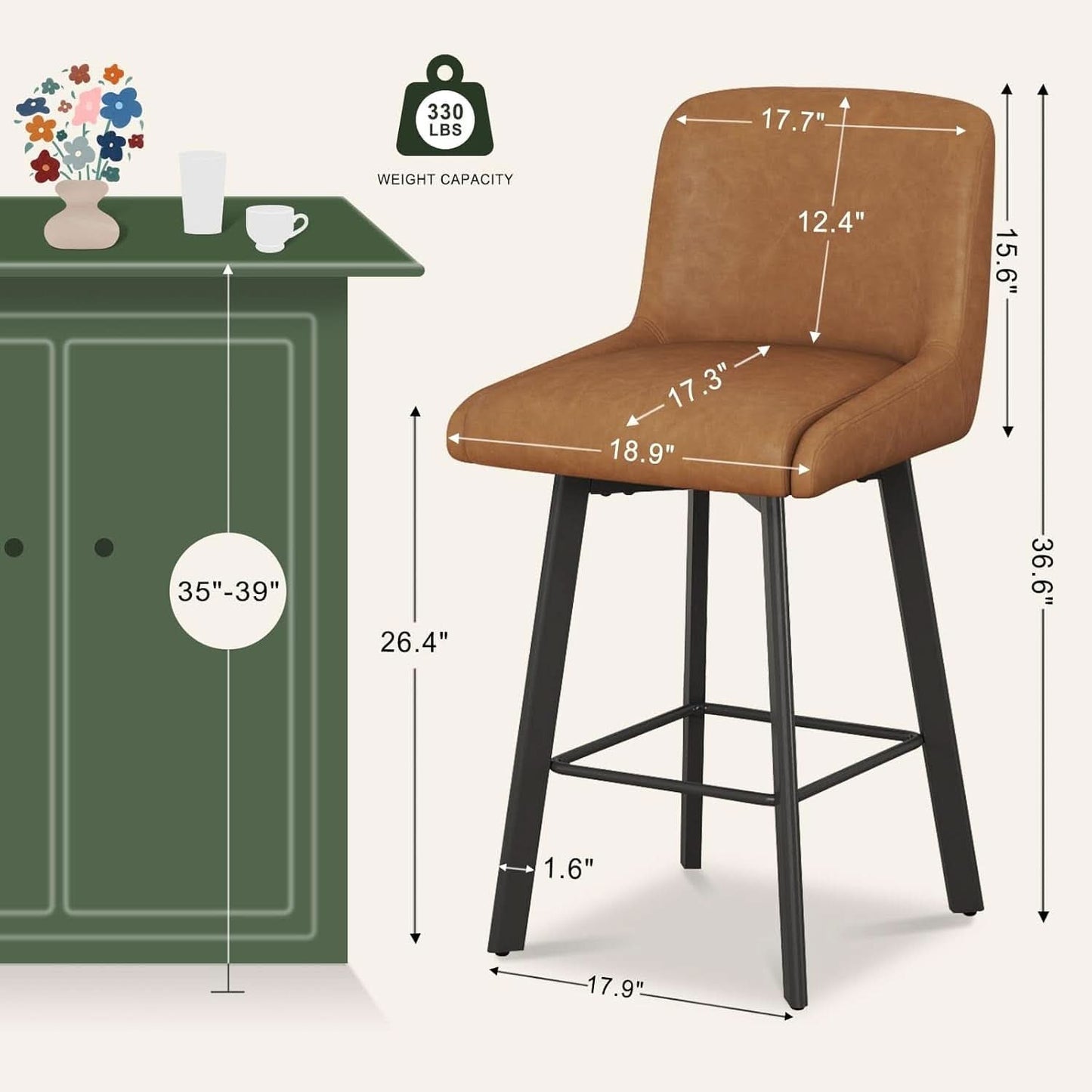 26 Inch Whiskey Brown Bar Stools Set Of 2 For Kitchen Island