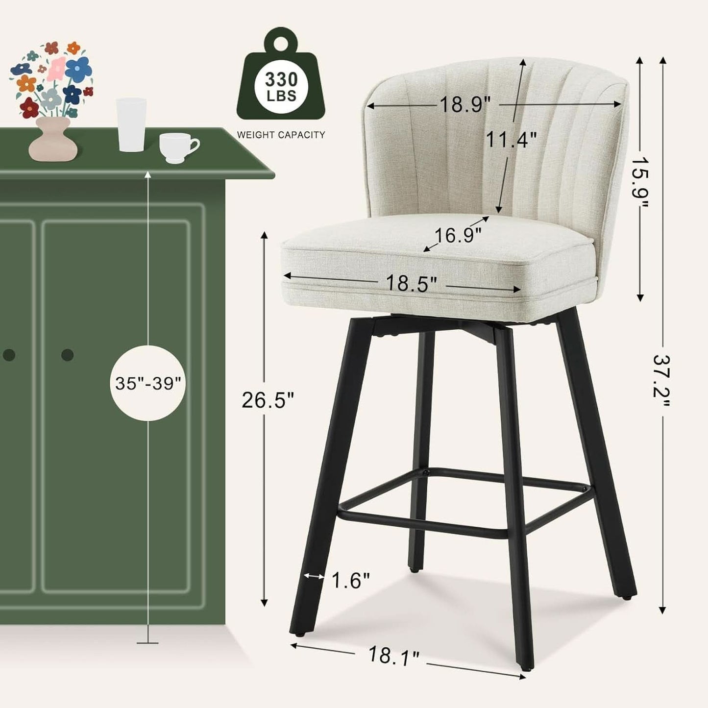 Swivel Counter Height Bar Stools Set Of 3 26 Inch Beige