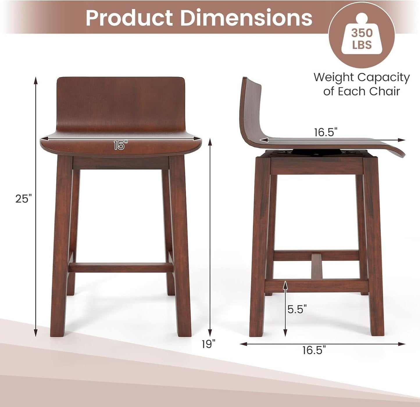 Walnut Swivel Bar Stools Set Of 4 Counter Height Kitchen