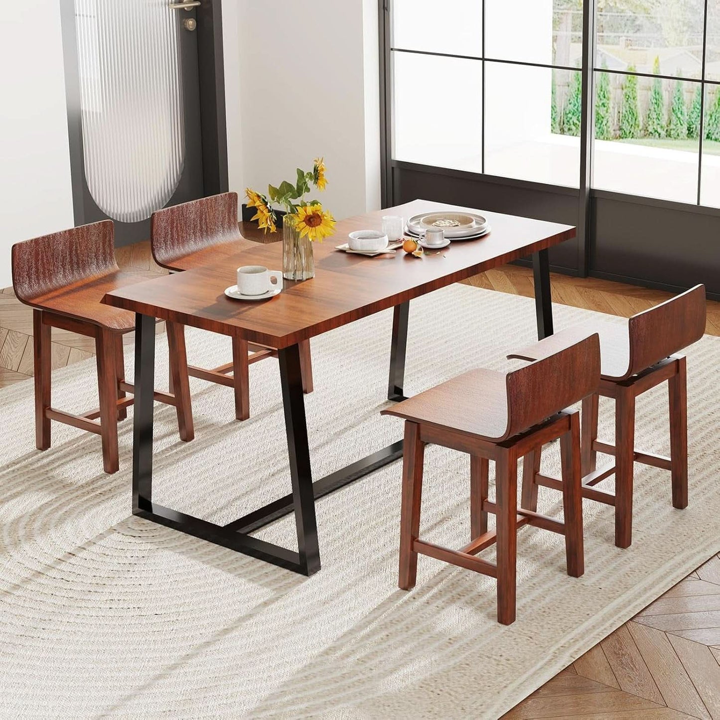 Walnut Swivel Bar Stools Set Of 4 Counter Height Kitchen