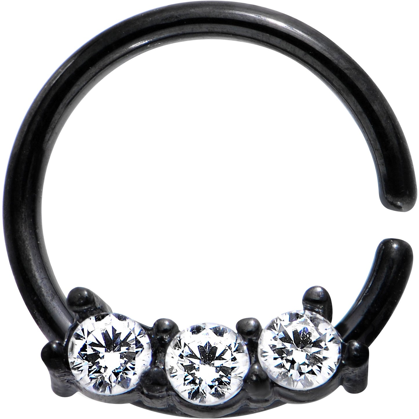 18G 5/16 Clear Cubic Zirconia Black IP Steel Circular Ring