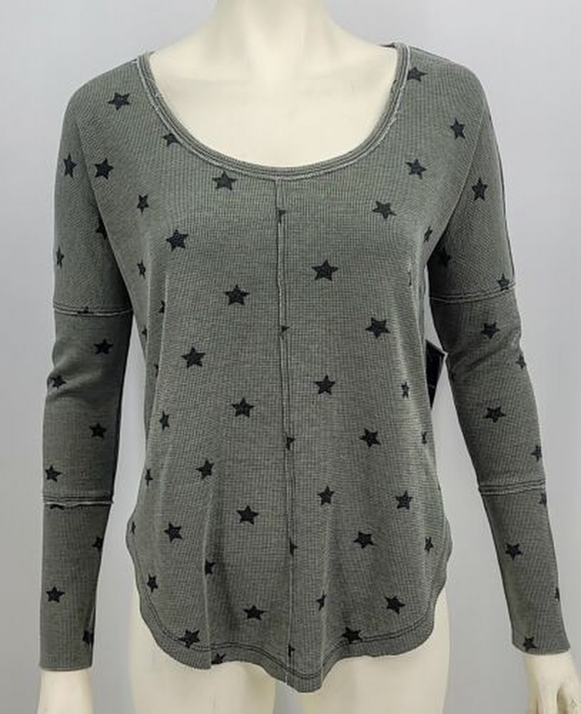 Lucky Brand Womens Slub Casual Long Sleeve Scoop Neck Top, Size XS