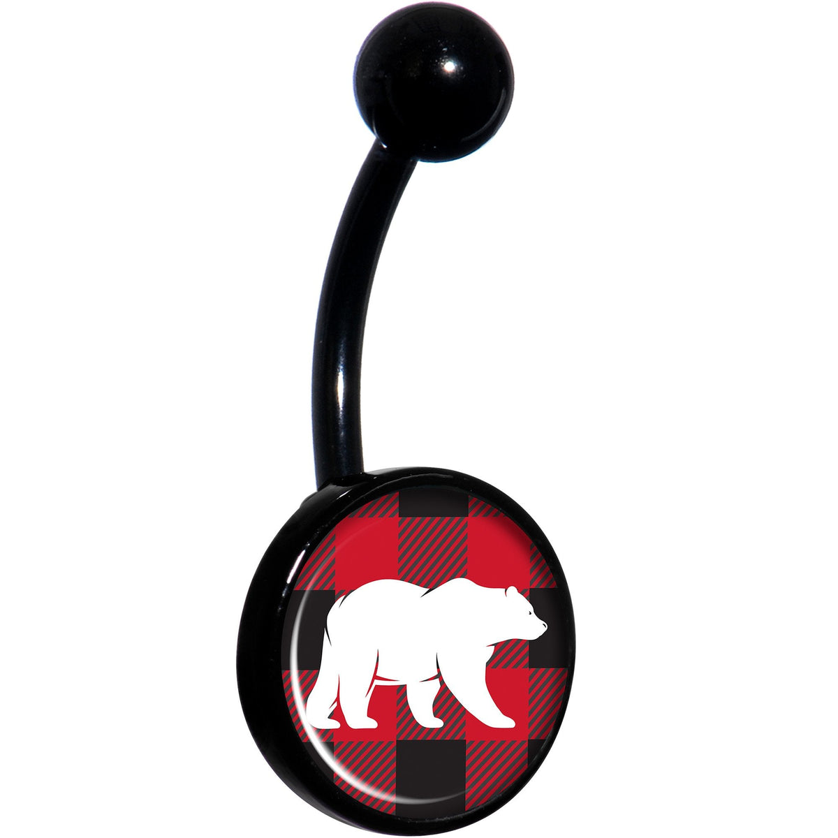 Red Black Plaid Polar Bear Black Belly Ring