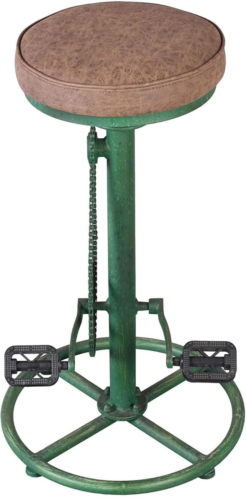 Antique Green Height Adjustable Bar Stool Set Of 2 With Bicycle Wheel Design