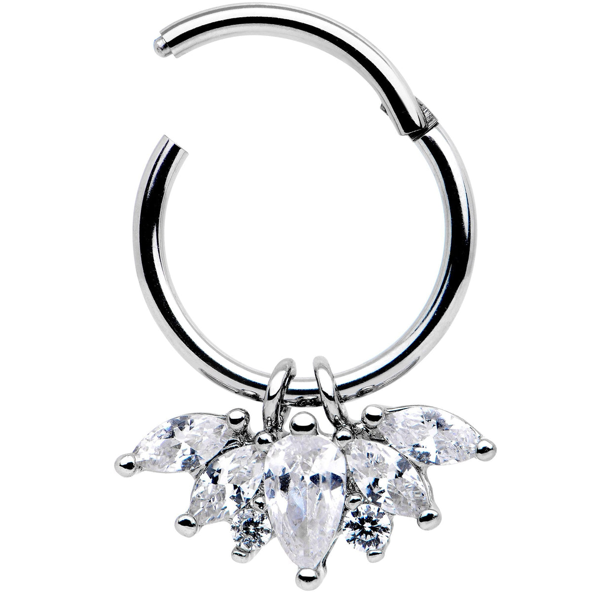 16G 3/8 Clear Gem Blooming Hinged Segment Ring