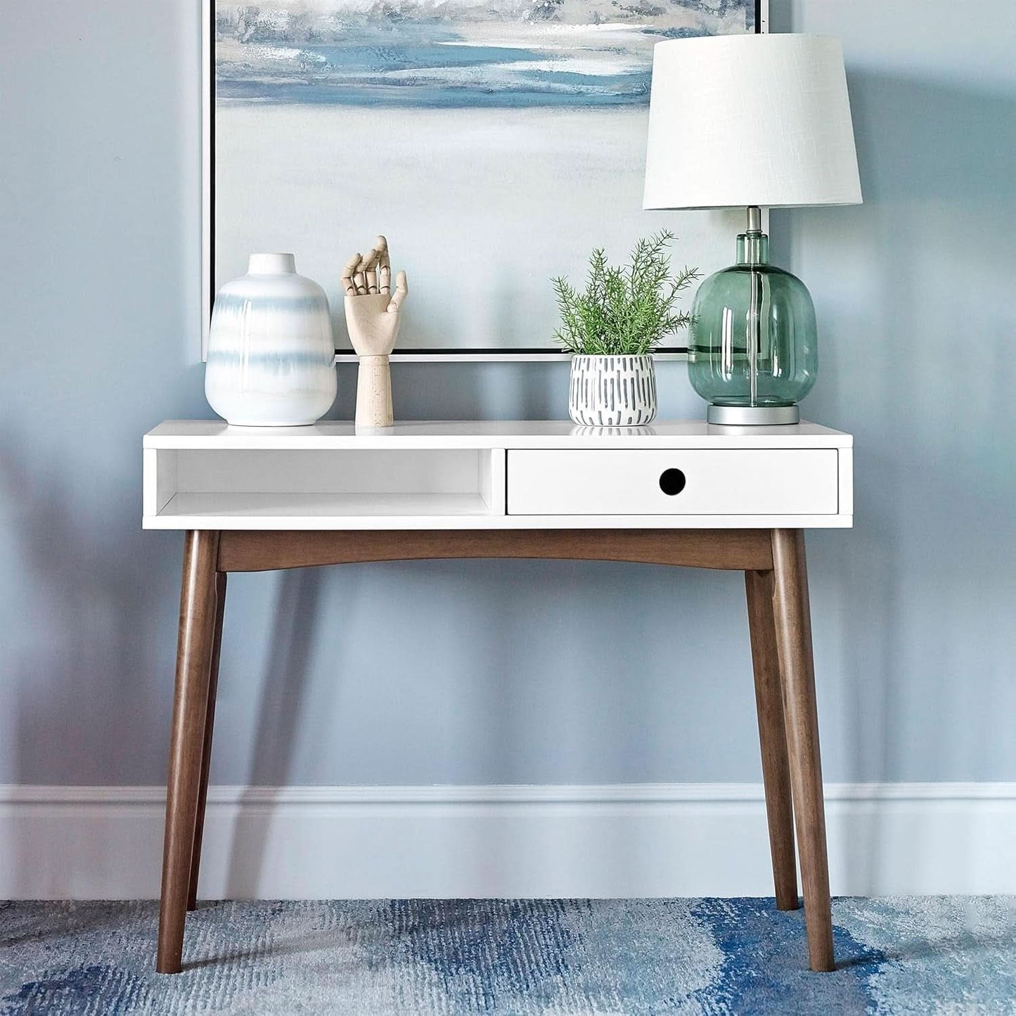 Wood Writing Desk with Drawer Spacious Top and Storage