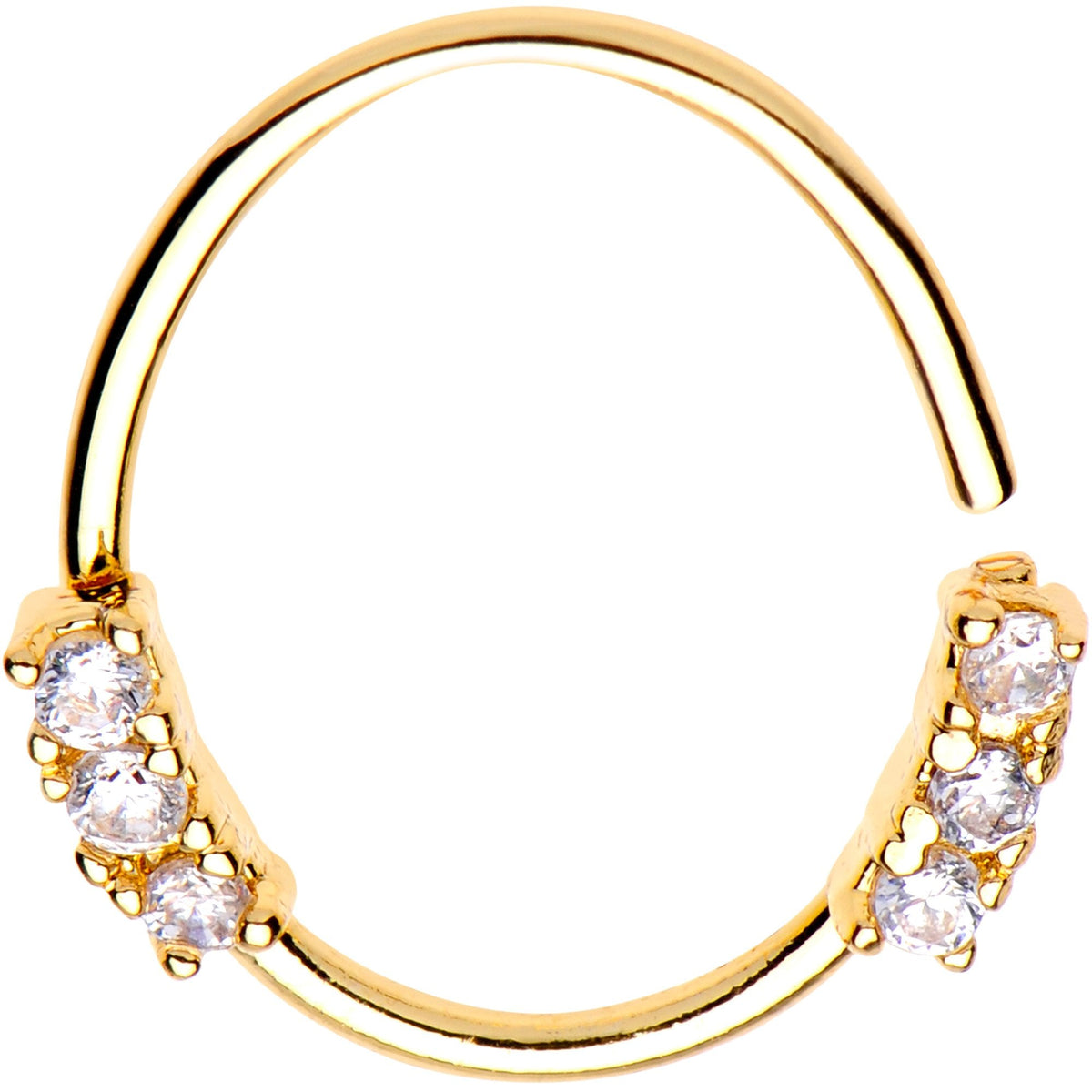 20G 3/8 Clear Gem Gold Tone Circular Closure Ring