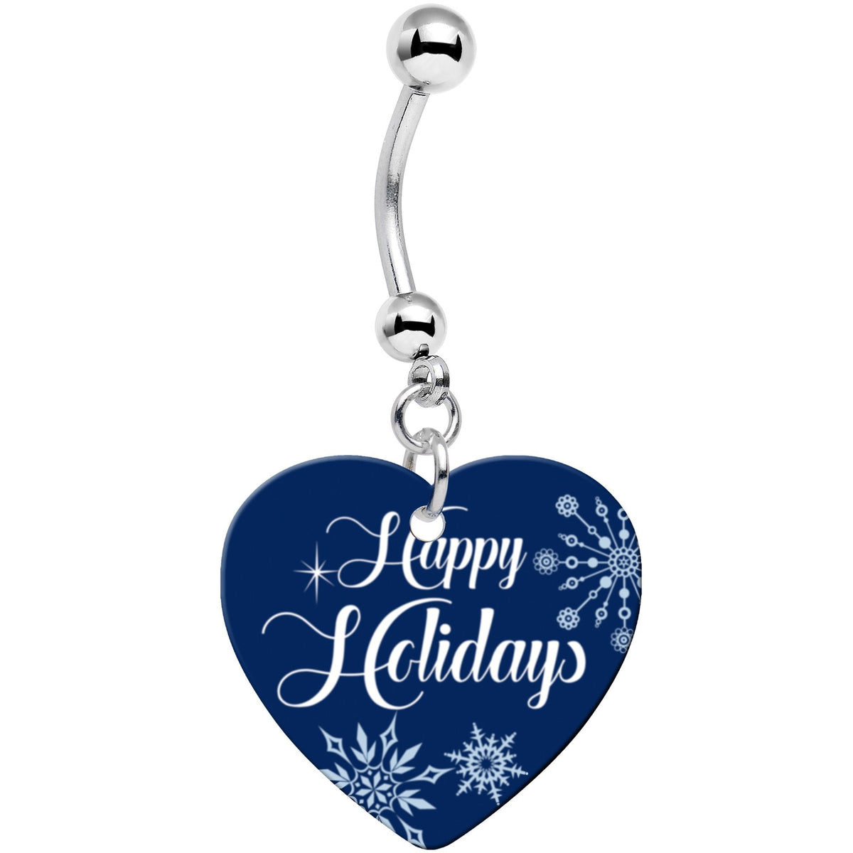 Happy Holidays Snowflake Heart Dangle Belly Ring